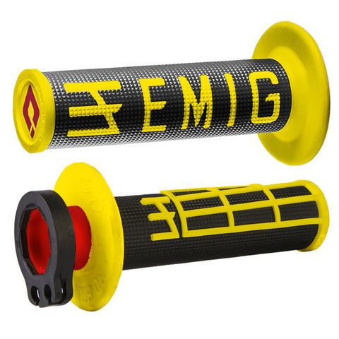 Punhos ODI Lock-On EMIG V2 2T e 4T Preto/ Amarelo