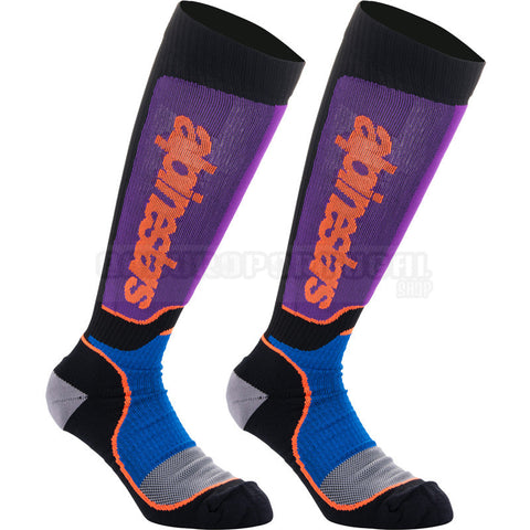 Meias Infantis ALPINESTARS MX PLUS Preto/Azul/Laranja/Roxo 2024 - Tamanho 34 a 38