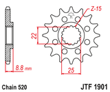 Pinhão de Ataque JT HUSQVARNA TC 125/250 14-25, TC 300 25, FC 250/350/450 14-25 (13, 14 ou 15 dentes)