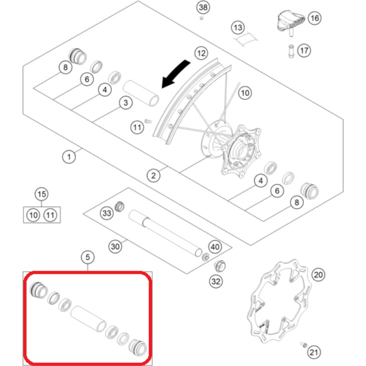 Kit de Reparação da Roda Dianteira Original HUSQVARNA TE/FE 16-25 e TC/FC 15-25