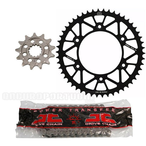 Kit Transmissão Completo Cremalheira Alumínio Preto JT RACELITE BETA RR 2T/4T 13-25, X-TRAINER 250/300 15-25 (118 elos)
