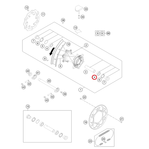 Rolamento Roda Traseira Original KTM 93-17, HUSQVARNA 14-17, HUSABERG 11-14
