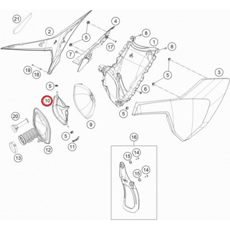 Suporte Filtro de Ar Original KTM SX-F 16-20, EXC-F 17-19, HUSQVARNA FC 16-20, FE 17-19