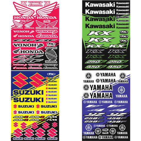 Folha de Autocolantes FACTORY EFFEX HONDA/ KAWASAKI/ SUZUKI/ YAMAHA 48x30,5 cm