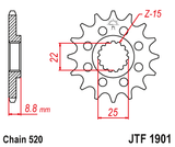 Pinhão de Ataque JT BETA RR 2T/4T 05-24, X-TRAINER 250/300 15-24 (13, 14 ou 15 dentes)