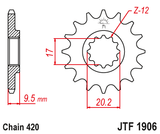 Pinhão de Ataque JT KTM SX 60 98-00, SX 65 01-23, HUSQVARNA TC 65 17-23, GAS GAS MC 65 21-23