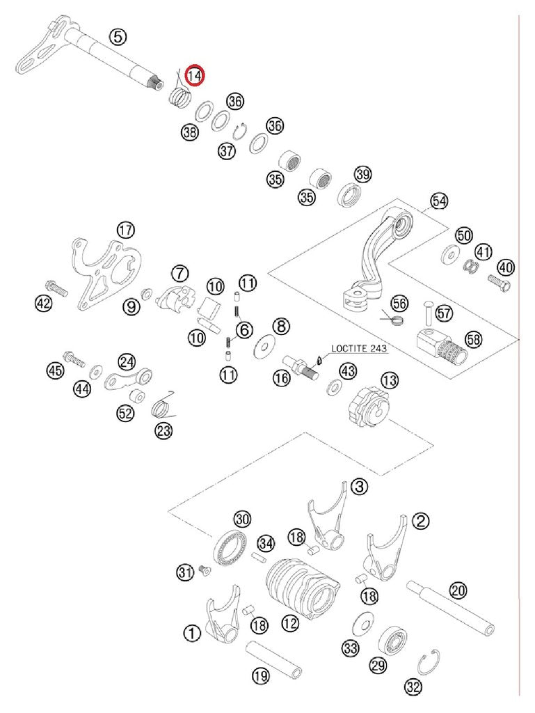 Mola de Selector KTM 125/200 98-14, HUSABERG 125 12-14, HUSQVARNA TE/TC 125 14
