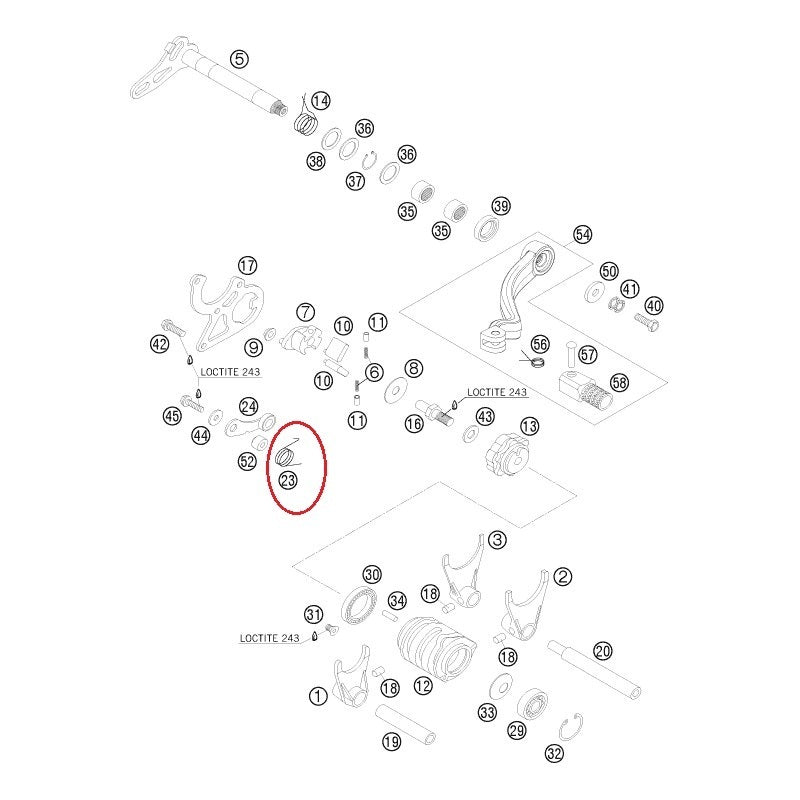 Mola de Selector KTM 125/200 98-14, HUSABERG 125 12-14, HUSQVARNA TE/TC 125 14 (Ref. 23)