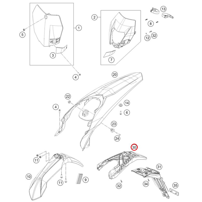 Porta-matrícula Original KTM EXC/EXC-F 12-16 (Parte superior)