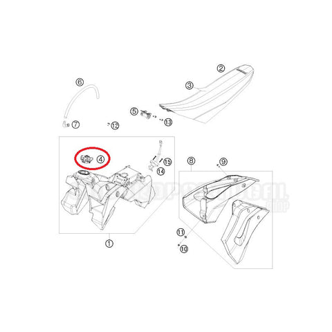 Tampão depósito de gasolina HUSABERG TE 250/300 11-13, FE 390 10-12, FE 450/570 09-12 (Ref. 04)