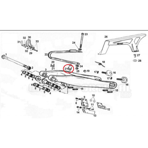 Suporte de tubo de travão traseiro ao braço oscilante (Ref. 21)